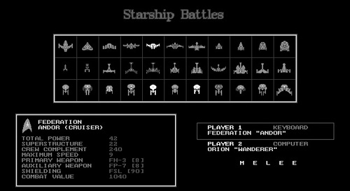 The player selection screen in Starship Battles.