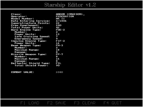 The starship editor program made it possible to change the capabilities of each ship.