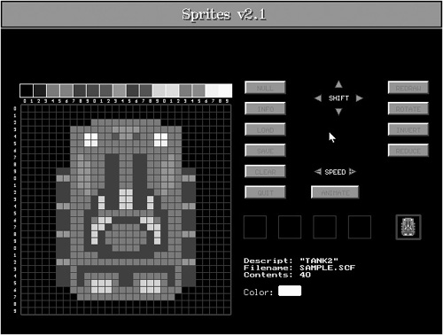 Sprites v2.1 was a pixel-based graphic editor that I wrote in 1990 while working on Starship Battles.