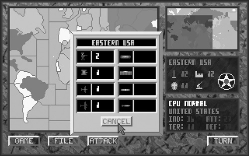 The unit selection dialog was used to move units from one territory to another.