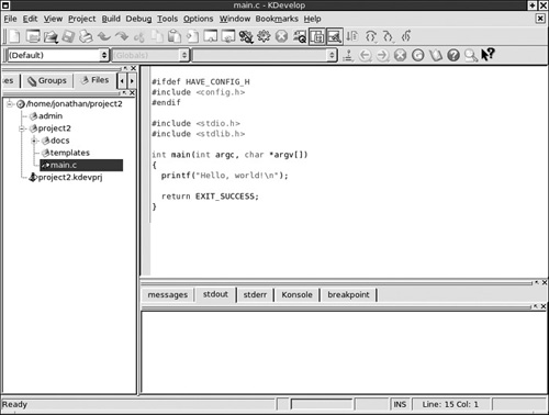 The new C terminal program, ready to run in KDevelop.