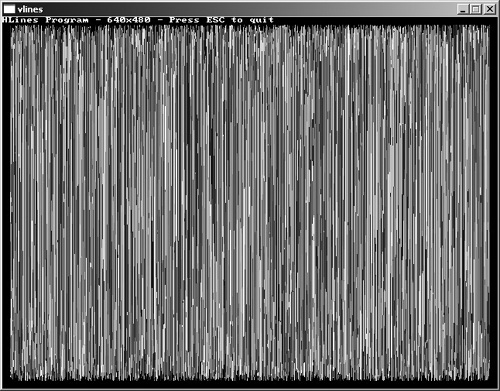 The VLines program draws random vertical lines.