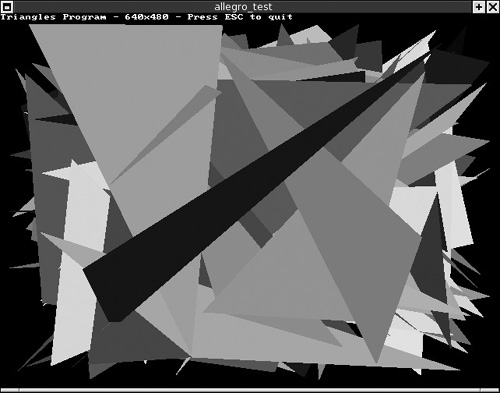 The Triangles program draws random triangles on the screen.