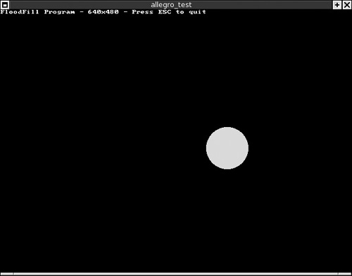 The FloodFill program moves a filled circle around on the screen. (The Linux version is shown.)