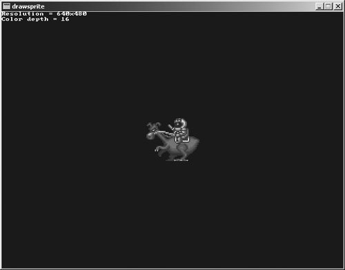 The high-color sprite is drawn to the screen with 16-bit color. Sprite image courtesy of Ari Feldman.