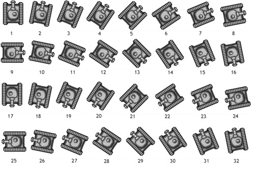 The tank sprite rotated in 32 directions.