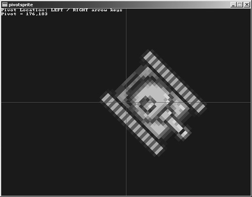 The PivotSprite program demonstrates how to adjust the pivot point.