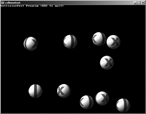 The CollisionTest program demonstrates how sprites can interact. Sprite image courtesy of Edgar Ibarra.