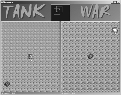 Both of the scrolling windows in Tank War display the bullets and explosions.