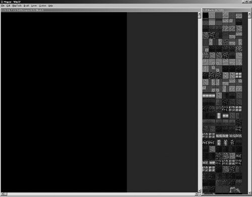 The tile palette has been filled with tiles imported from a bitmap file.