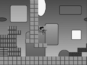 The player can jump through tiles from below, but will stop when landing on top of a tile.