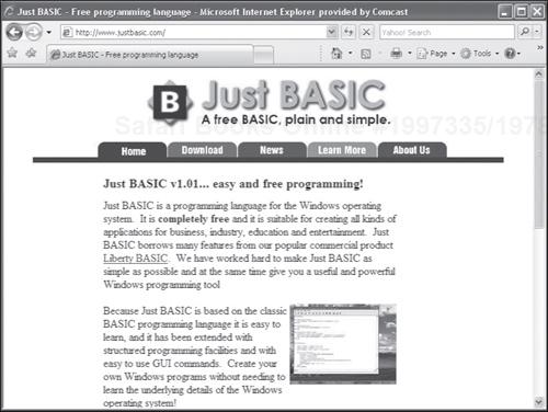 Downloading a free copy of Just BASIC from www.justbasic.com.