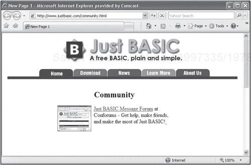 The Just BASIC website’s Community page provides access to the Just BASIC Message Forum.