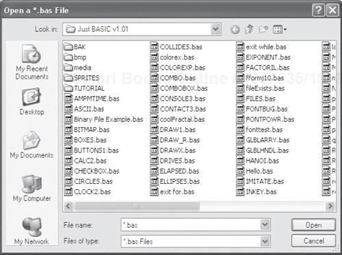 Opening a BASIC file using Just BASIC.