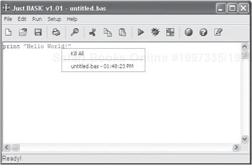 Killing a Just BASIC program that has failed to properly terminate.