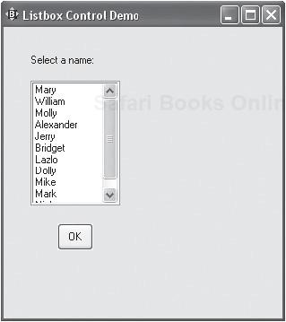 An example of the listbox control preloaded with items.