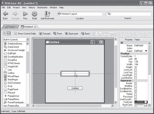 REALbasic assists programmers by providing alignment indicators that automatically appear as programmers use drag and drop to build application windows.