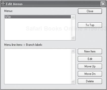 The Edit Menus window lets programmers visually design application menus.