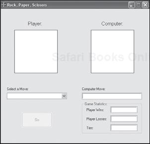 Examining the layout of the Rock, Paper, Scissors game’s user interface.