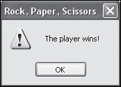 A popup dialog window informing the player that she has won the game.