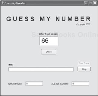 Aguess of 66 has been entered, but it will not be processed until the player clicks on the Guess button.