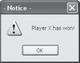 At the conclusion of each round of play a popup dialog is displayed announcing the result.