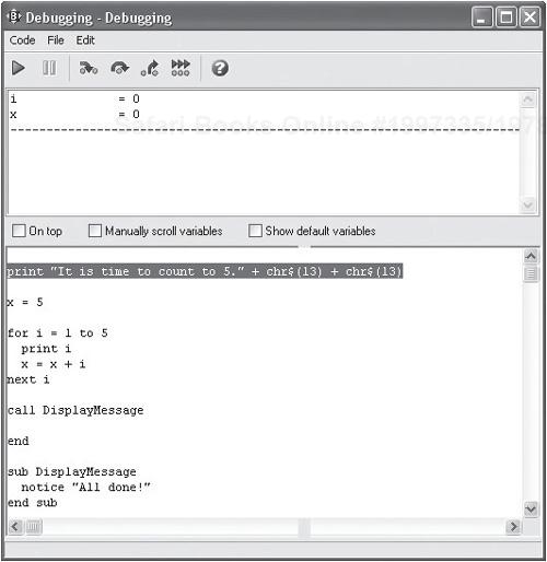 Using Just Basic’s built-in debugger to execute a Windows application.