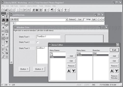 Liberty BASIC ToolBox is a third-party integrated development environment for Liberty BASIC.