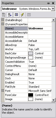 Visual Studio .NET, Properties tool window.