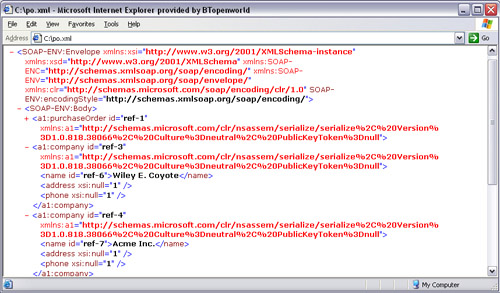 XML view of a serialized object.