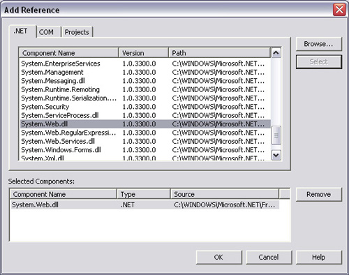 Visual Studio .NET, Add Reference dialog.