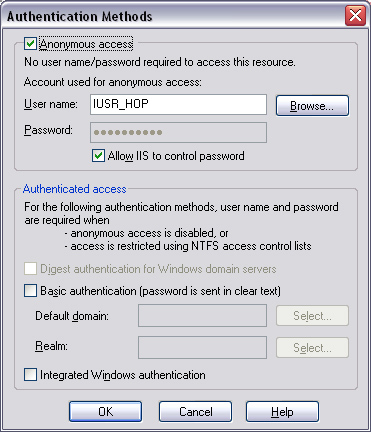 IIS authentication dialog.