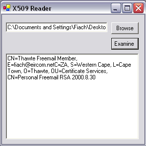 Digital certificate reader application.