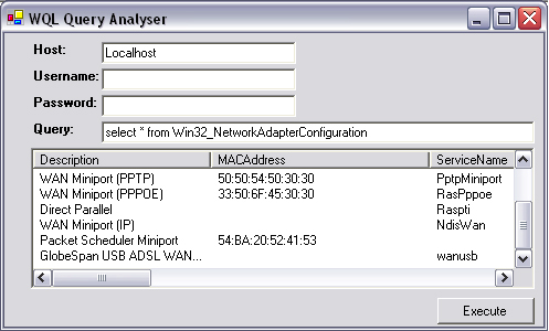 WMI query language analyzer application.