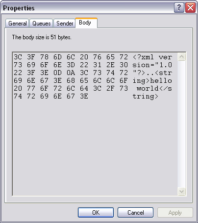 Native XML format of a message in MSMQ.