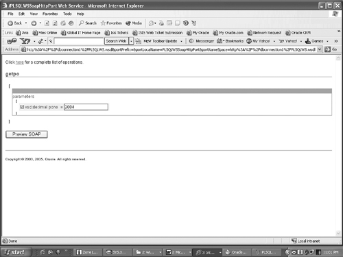 Invoking PL/SQL Web Service through the Test Page