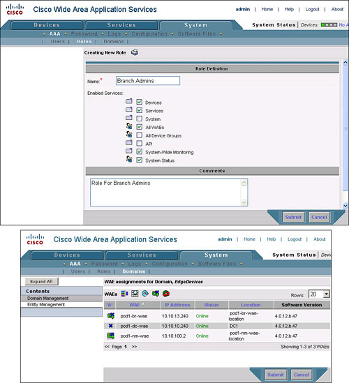 Roles and Domains Configuration Pages