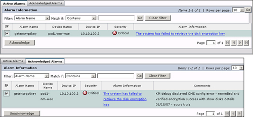 Alarm Window and Acknowledged Alarms