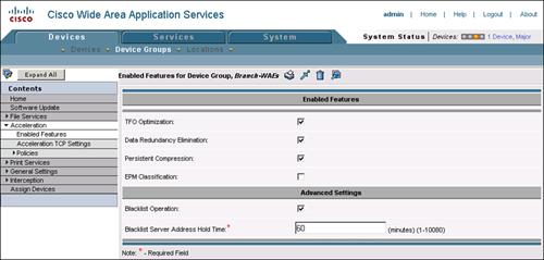 Enabling and Disabling WAN Optimization Features in the CM GUI