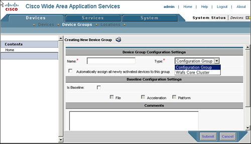 Configuring WAFS Core Device Group