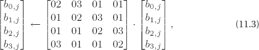 ShiftRows for blocks oflength 128 bits (Lb = 4)