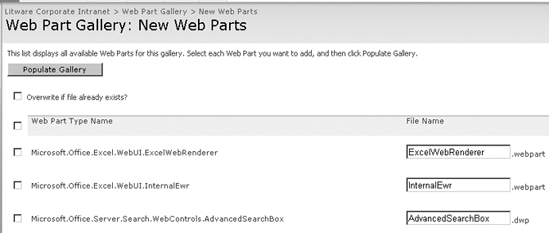 Adding web parts to the gallery