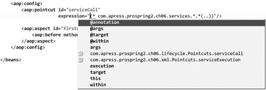 Code completion for XML AOP confiruation in IntelliJ IDEA