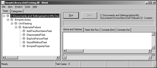 Screenshot of NUnit after adding a target assembly.