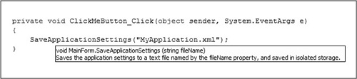 Example of IntelliSense type overview.