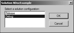 Dialog asking to select the solution configuration to use.