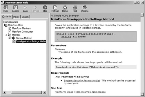 Example MSDN-style .chm documentation created with Ndoc.