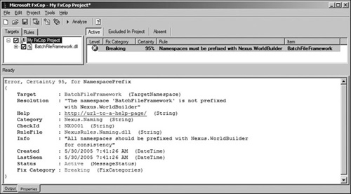 Output from custom rule violation.