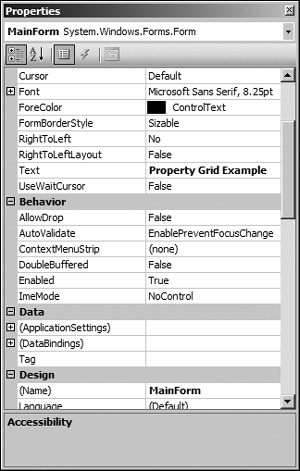 Screenshot of a PropertyGrid in the Visual Studio .NET IDE.