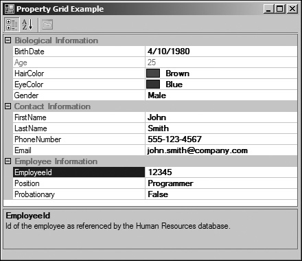 Screenshot of the accompanying PropertyGrid example.